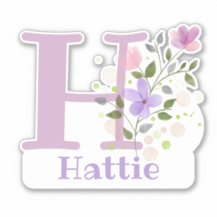 Sticker Nom Hattie & Initiale avec motif floral