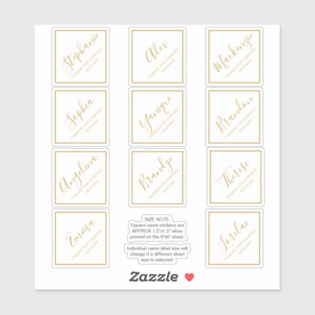 Sticker Nom individuel Carré Party Favoriser case (Feuille)