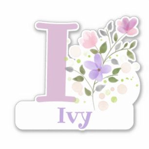 Sticker Nom Ivy & Initial avec design floral