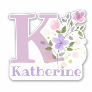 Sticker Nom Katherine plus Initial avec Floral Design