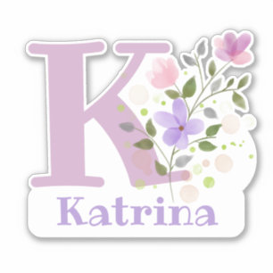 Sticker Nom Katrina plus Initial avec Floral Design
