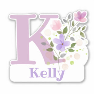 Sticker Nom Kelly & Initial avec Floral Design