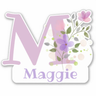 Sticker Nom Maggie plus Initial avec motif floral