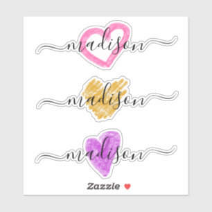 Sticker Nom manuscrit personnalisé Coeurs de monogrammes