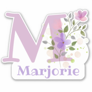 Sticker Nom Marjorie & Initiale avec Design Floral