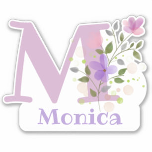 Sticker Nom Monica plus Initial avec Floral Design