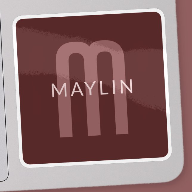 Sticker Nom Monogramme d'apparence moderne | Rouge marron (Créateur téléchargé)