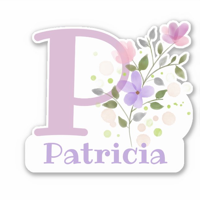Sticker Nom Patricia & Initial avec design floral (Devant)