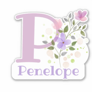 Sticker Nom Penelope plus Initial avec Floral Design