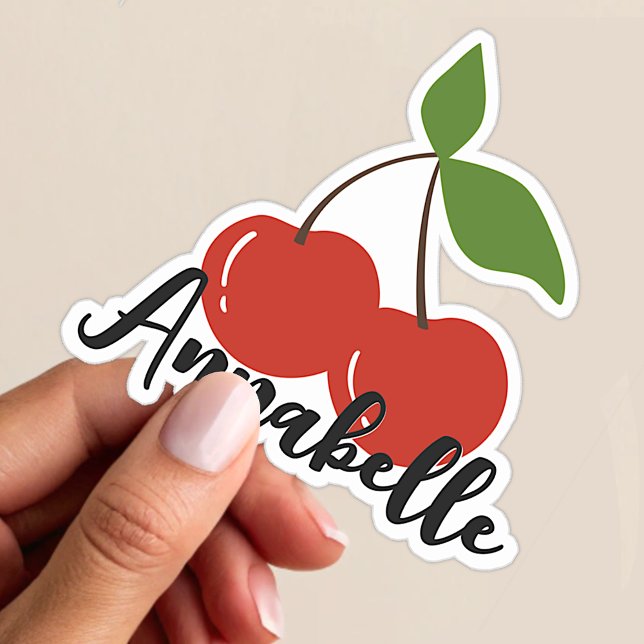 Sticker Nom personnalisé Cerises Rouges Mignonnes Graphiqu (Créateur téléchargé)