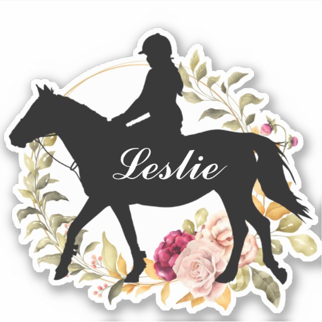Sticker Nom personnalisé cheval Silhouette équestre (Devant)