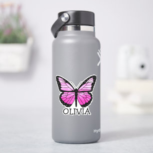Sticker Nom personnalisé de la fille papillon rose