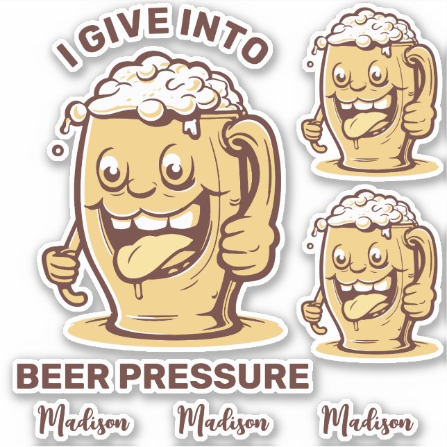 Sticker Nom personnalisé et bière texte amusant (Devant)
