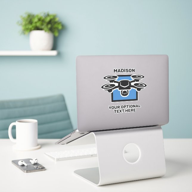 Sticker Nom personnalisé et drone de texte (Ordinateur portable sur le bureau)