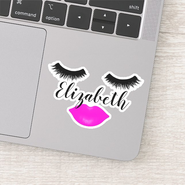 Sticker Nom personnalisé Fille lèvres et cils rose (Détail)