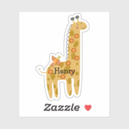 Sticker Nom personnalisé Giraffe Oiseau & Fleurs Ordinateu