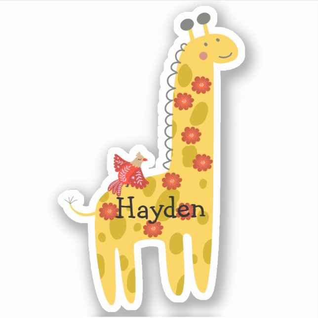Sticker Nom personnalisé Giraffe & Oiseau Ordinateur porta (Devant)