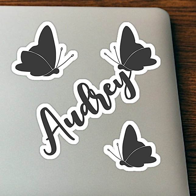 Sticker Nom personnalisé Graphique de papillons noirs mign (Créateur téléchargé)