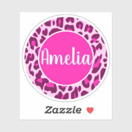Sticker Nom personnalisé Leopard Poster de animal rose vif