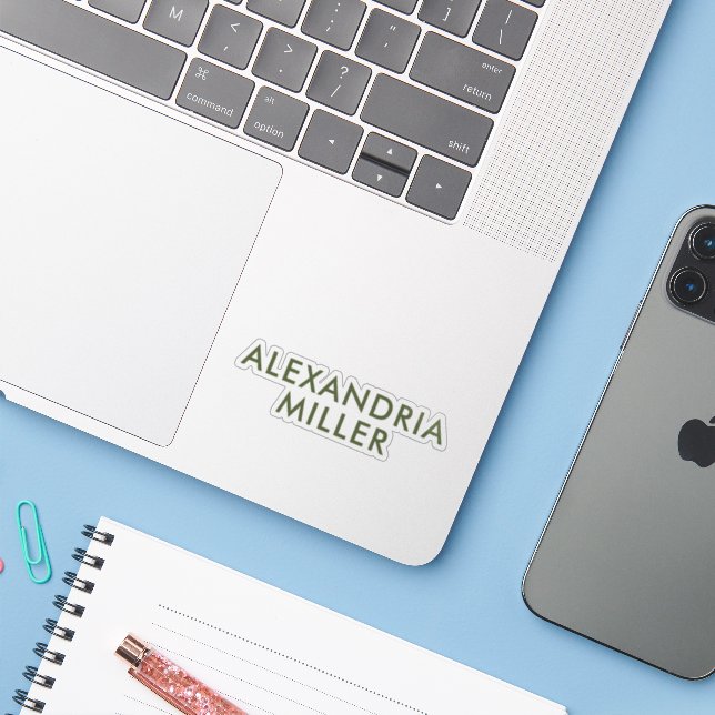 Sticker Nom personnalisé Monogram Olive Green Modern (Ordinateur portable avec iPhone)