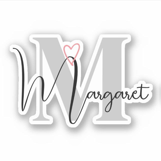 Sticker Nom personnalisé Monogramme Calligraphie Coeur ros (Devant)