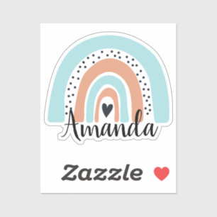 Sticker Nom personnalisé Rainbow Heart Blue Peach