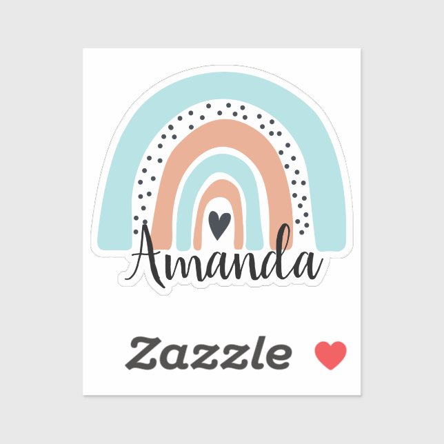 Sticker Nom personnalisé Rainbow Heart Blue Peach (Feuille)