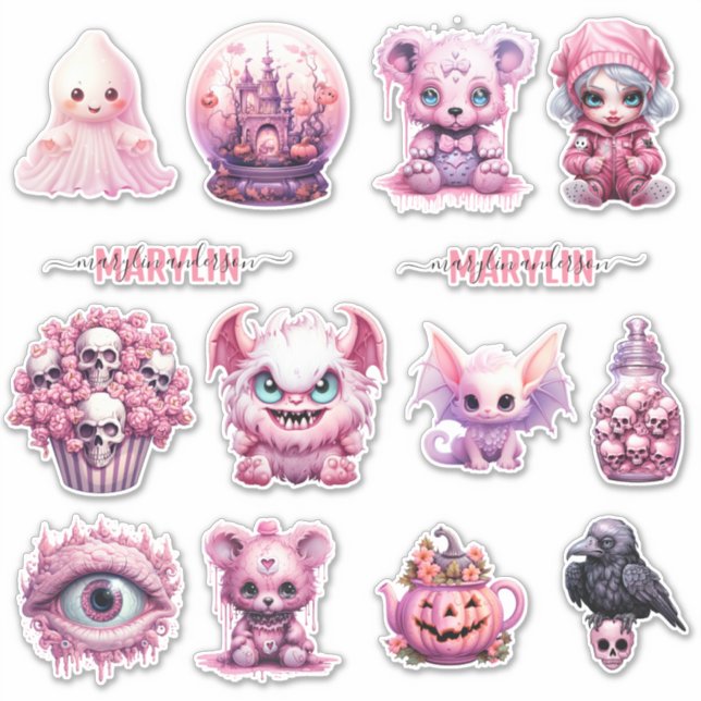 STICKER NOM PERSONNALISÉ ROSE GOTHIQUE HALLOWEEN (Devant)