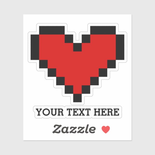 Sticker Nom personnalisé rouge pixel coeur ordinateur port (Feuille)