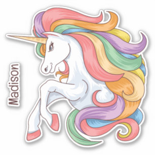 Sticker Nom personnalisé Unicorne colorée
