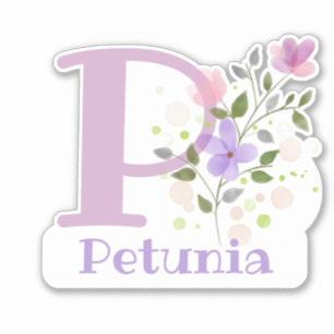 Sticker Nom Petunia & Initial avec design floral