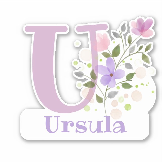 Sticker Nom Ursula & Initiale avec Design Floral (Devant)