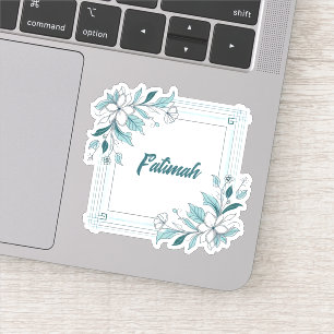 Sticker Nom vert et blanc floral moderne minimal