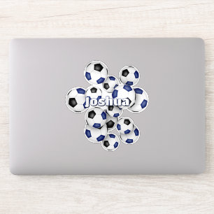 Sticker noms d'enfants bleu ballons de foot noirs