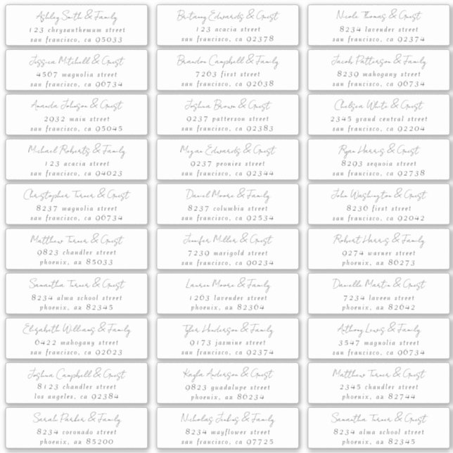 Sticker Noms d'hôtes Mariage noir et blanc simples Adresse (Devant)
