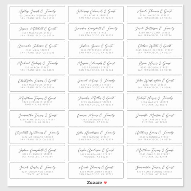Sticker Noms d'hôtes mariages Adresse Simple Chic Moderne (Feuille)