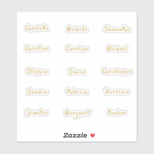 Sticker Noms individuels Élégant script de calligraphie or (Feuille)