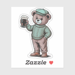 Sticker Nounours en peluche tenant une bière