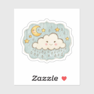 Sticker Nuit de pluie céleste avec lune & étoiles