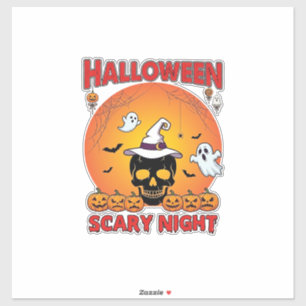 Sticker Nuit effrayante d'Halloween Crâne Chapeau de sorci