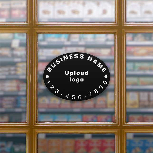 Sticker Numéro de téléphone d'affaires sur le vinyle noir  (Your business name, logo and phone number on black large oval shape vinyl sticker.)