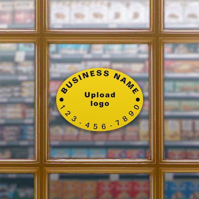 Sticker Numéro de téléphone d'affaires sur le vinyle ovale (Your business name, logo and phone number on yellow large oval shape vinyl sticker.)