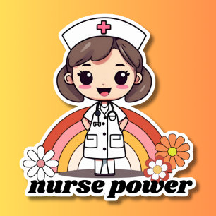 Sticker Nurse Power Retro Nurse and Rainbow Waterproof