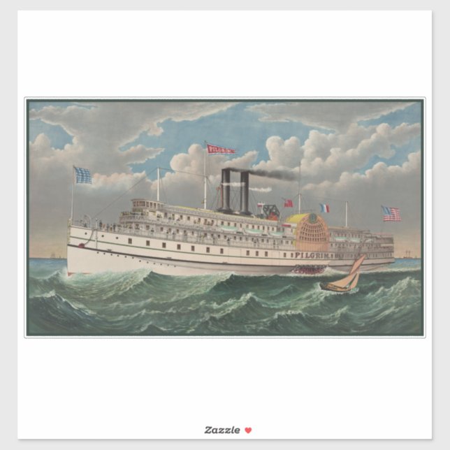 Sticker NY Voyage Grand Paddlewheel Bateau à vapeur Le Pèl (Feuille)