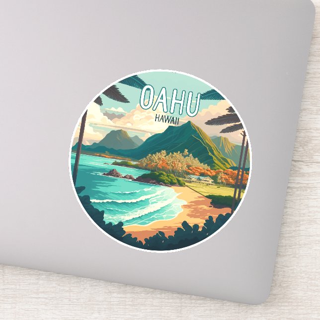 Sticker Oahu Hawaii Beach Vintage Retro (Détail)