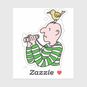 Sticker Observateur d'oiseaux caricaturés avec un oiseau s