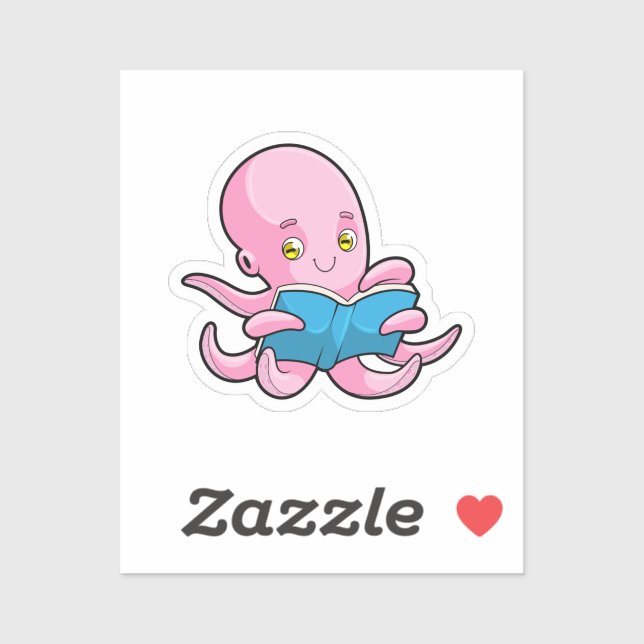 Sticker Octopus à la lecture d'un livre (Feuille)