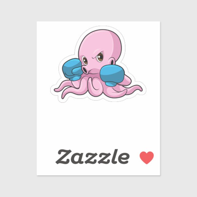 Sticker Octopus en boîte avec gants de boxe (Feuille)