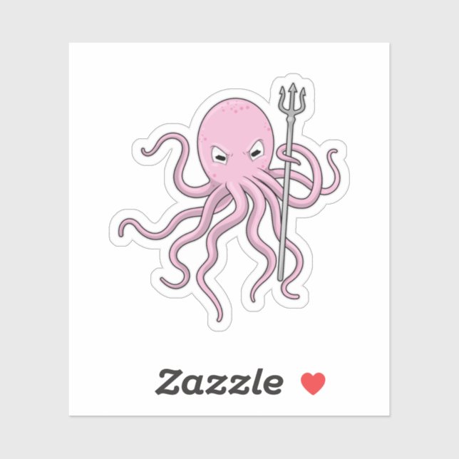 Sticker Octopus en tant qu'assistant avec Trident (Feuille)