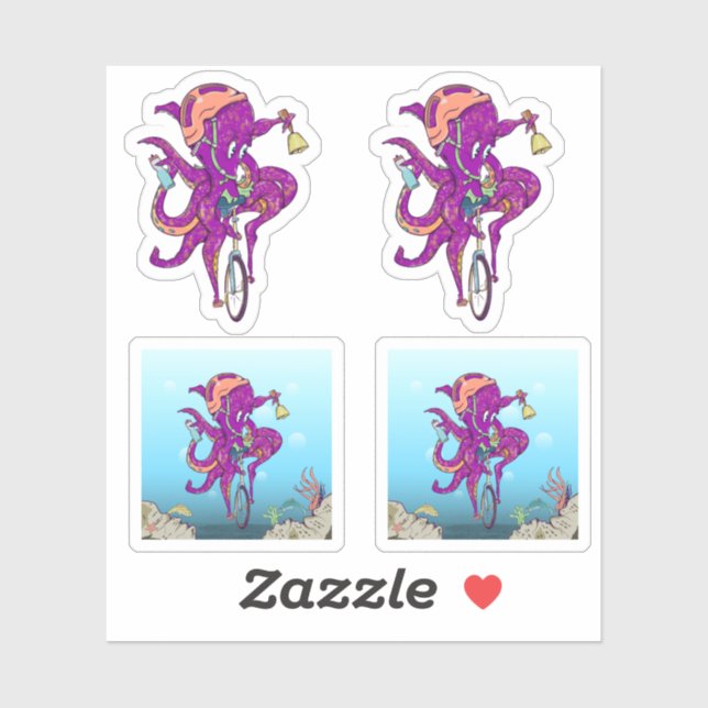 Sticker Octopus Monter un monocycle (Feuille)
